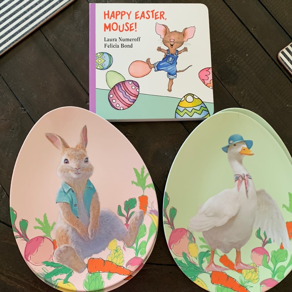 Peter rabbit easter plates and Happy Easter Mouse book